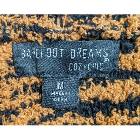 Barefoot Dreams - CozyChic Zebra Fringe Cardigan Sweater - Honey & Black Size M - Picture 11 of 12
